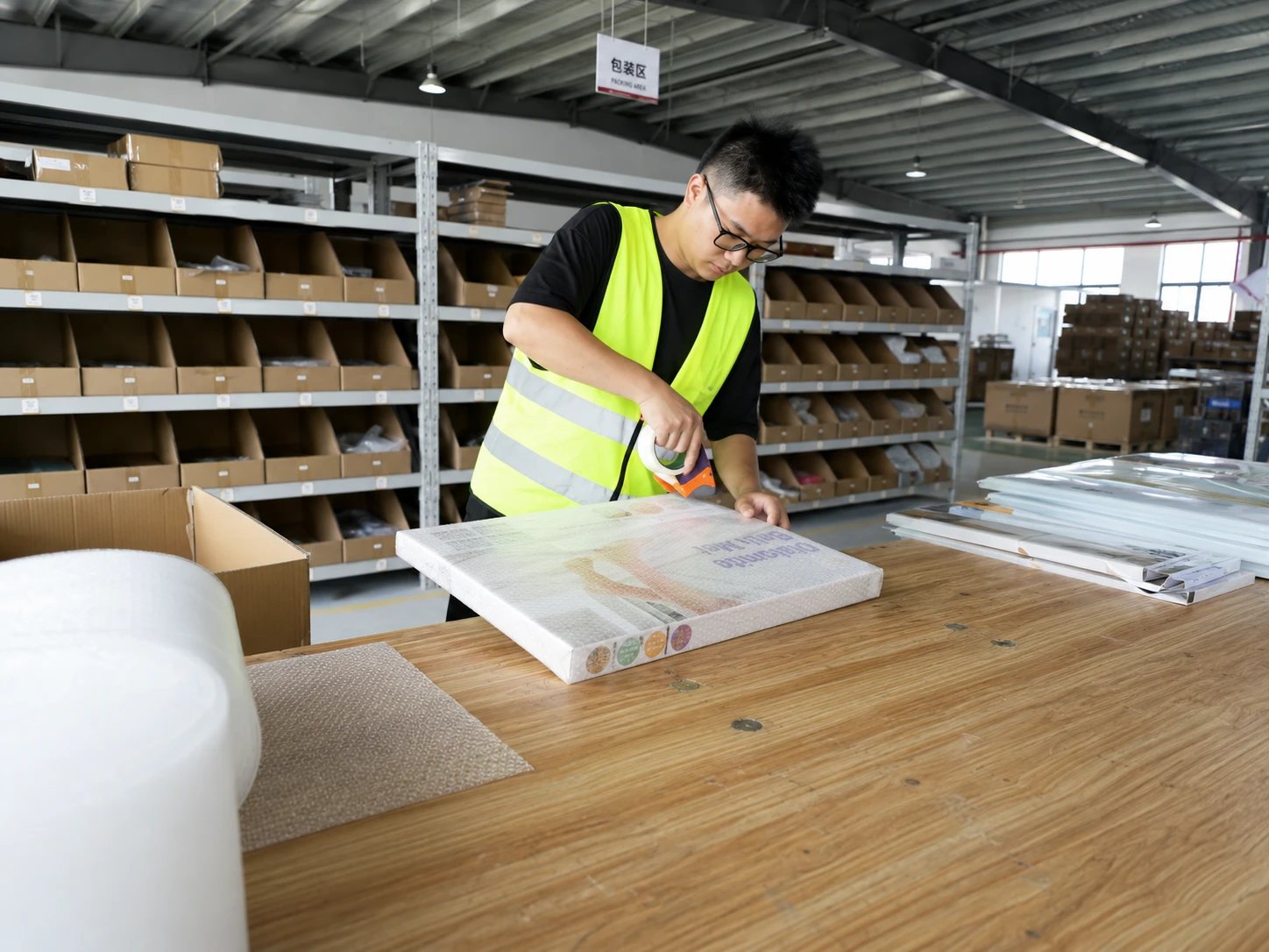 Team member sealing a protected parcel at the packing bench